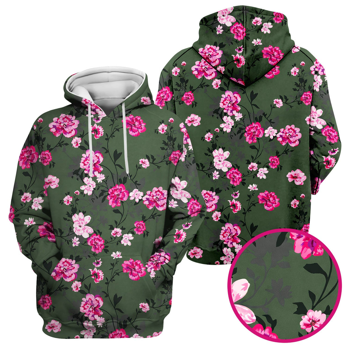 Pink Floral Blossom Pattern Scrub Top, Comfortable Scrubs for Nurses