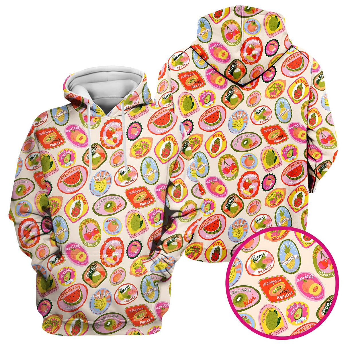 Summer Colorful Fruit Sticker Nurse Scrub Top
