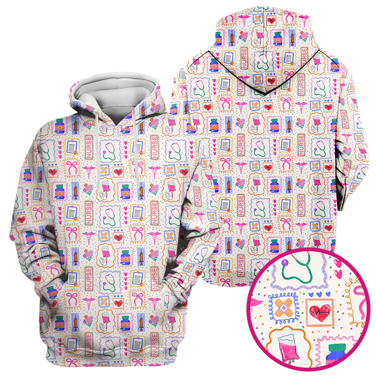 Colorful Nurse Medical Icon Pattern Scrub Top, Comfortable Scrubs for Nurses