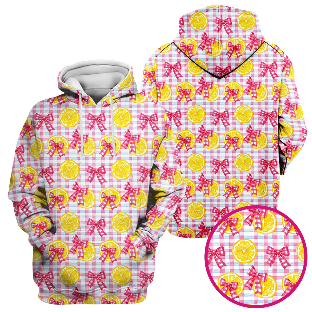 Lemon Slice Pink Bow Gingham Nurse Scrub Top