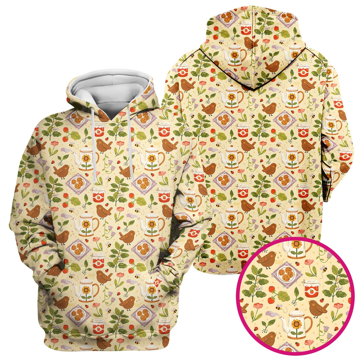 Garden Tea Bird Strawberry Nurse Scrub Top