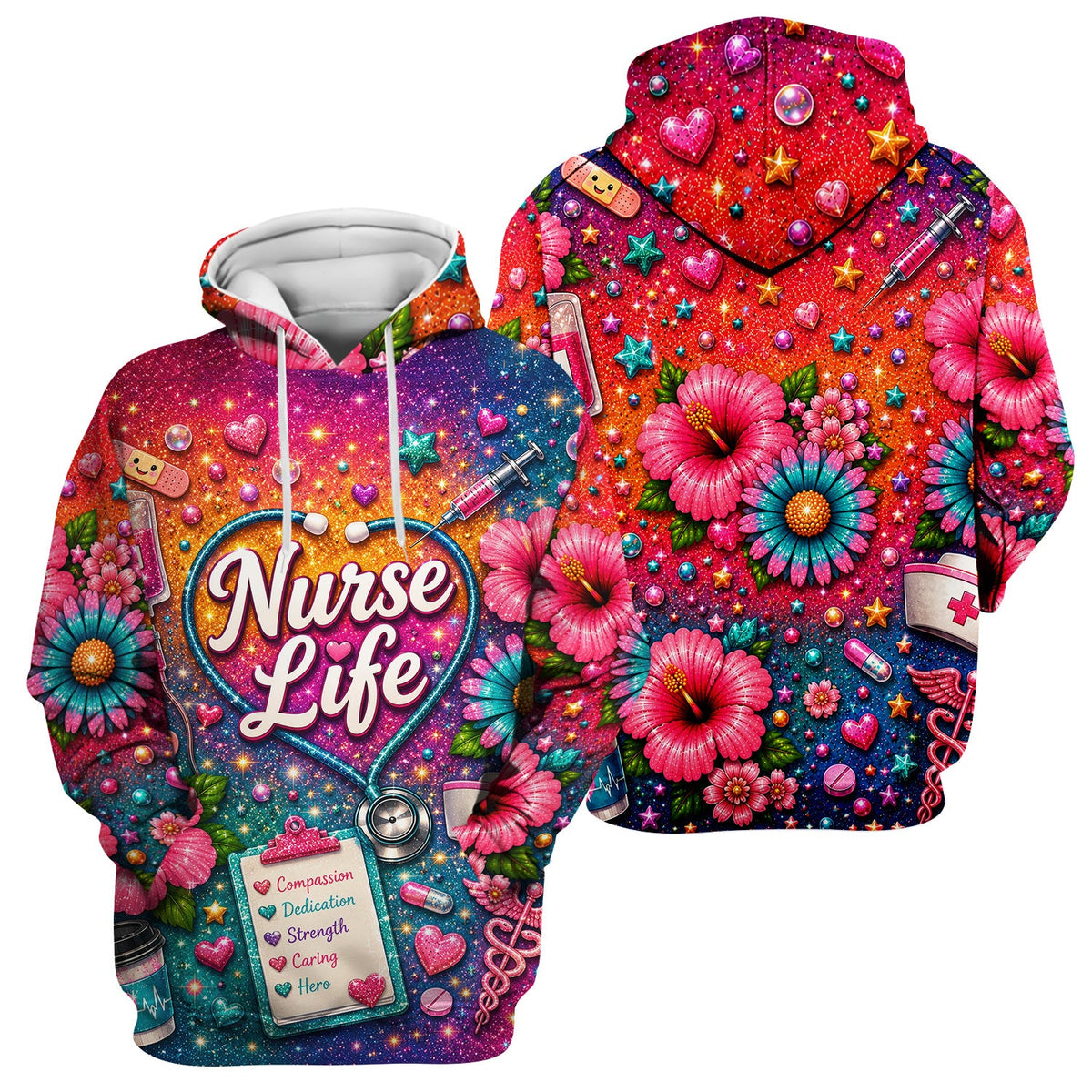 Colorful Nurse Life Heart Scrub Top