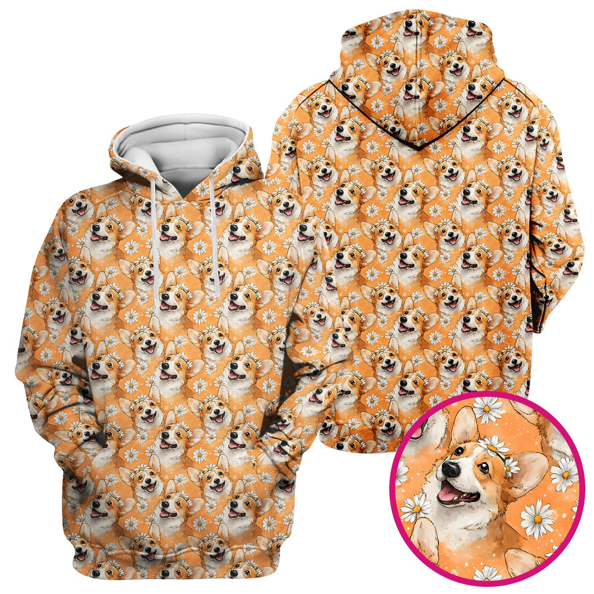 Corgi Daisy Floral Orange Nurse Scrub Top
