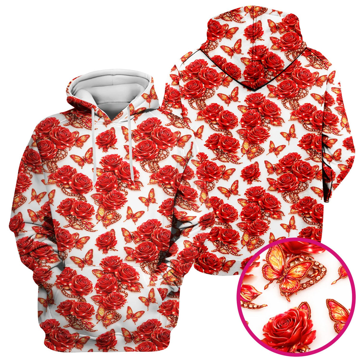 Red Rose And Butterfly Nurse Scrub Top