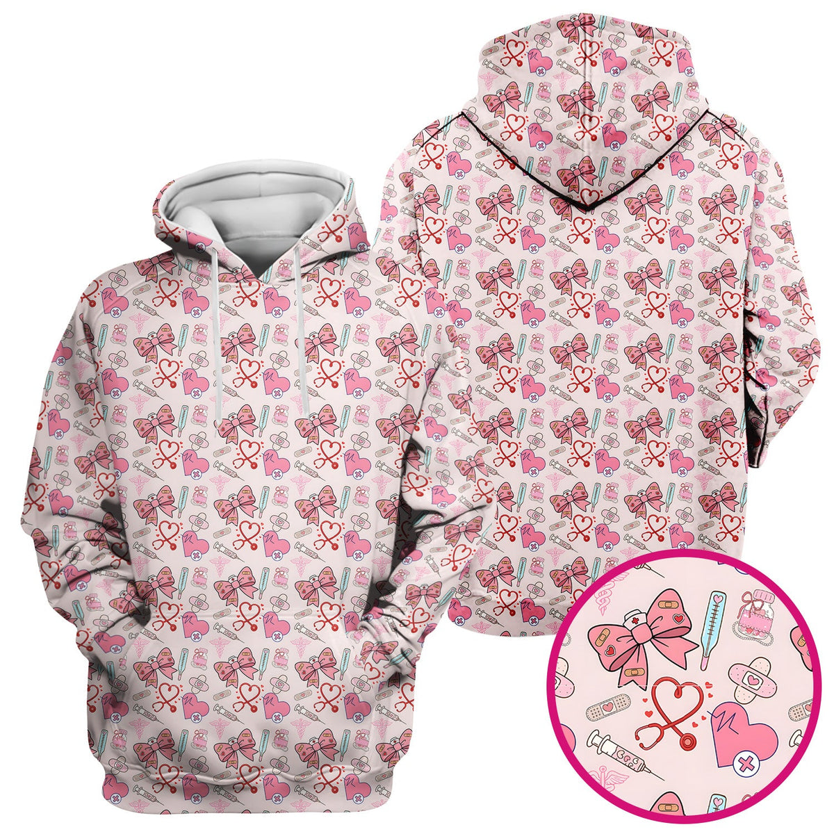 Pink Nurse Bow Heart Scrub Top