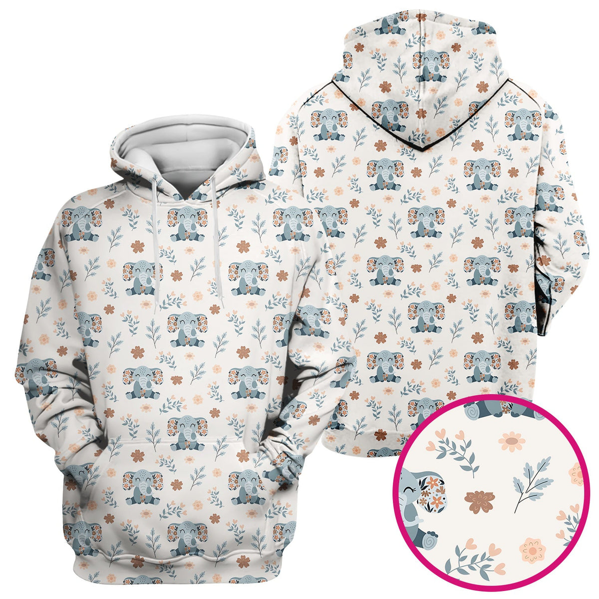 Cute Elephant Floral Print Scrub Top, Comfortable Scrubs for Nurses