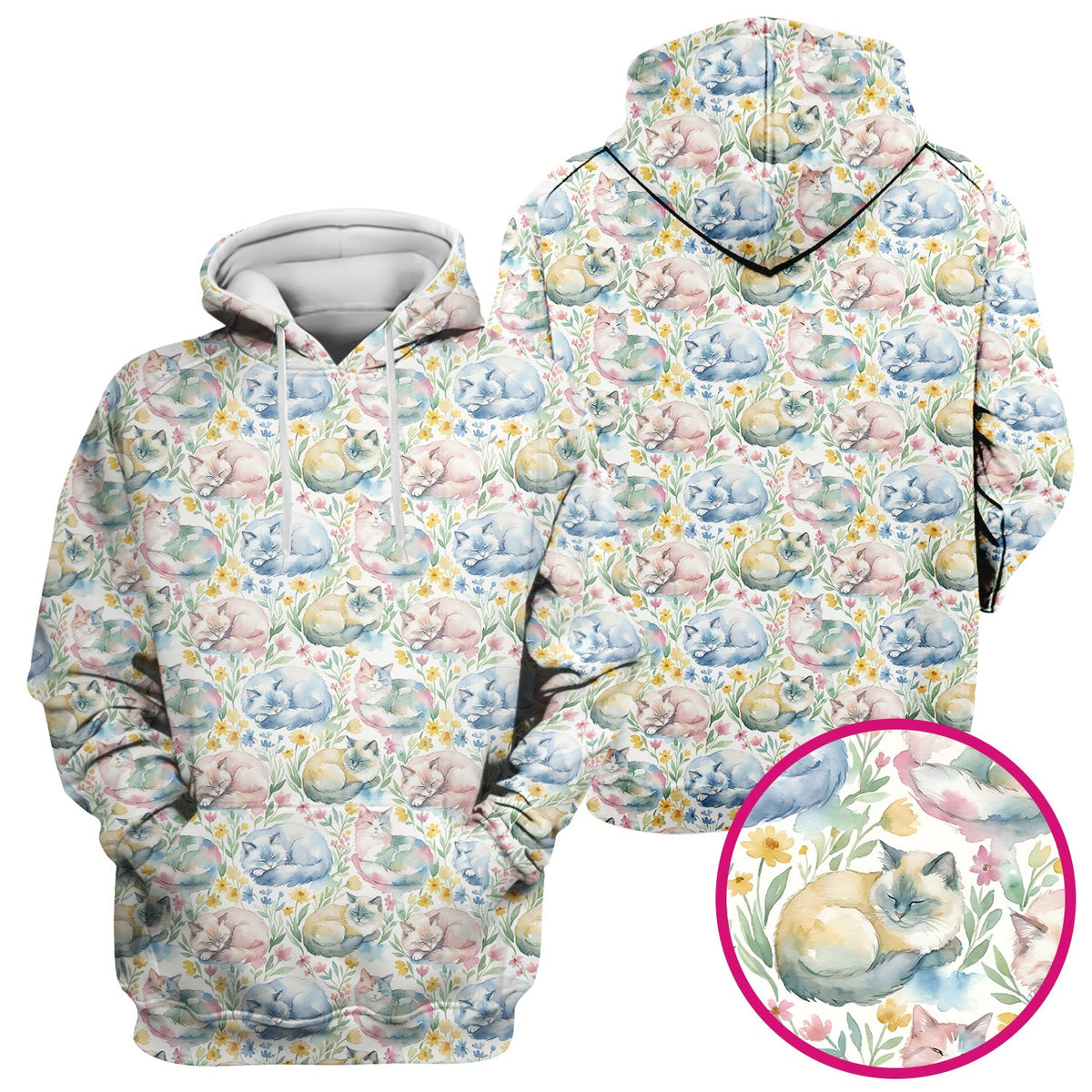 Dreamy Sleeping Cat Floral Nurse Scrub Top