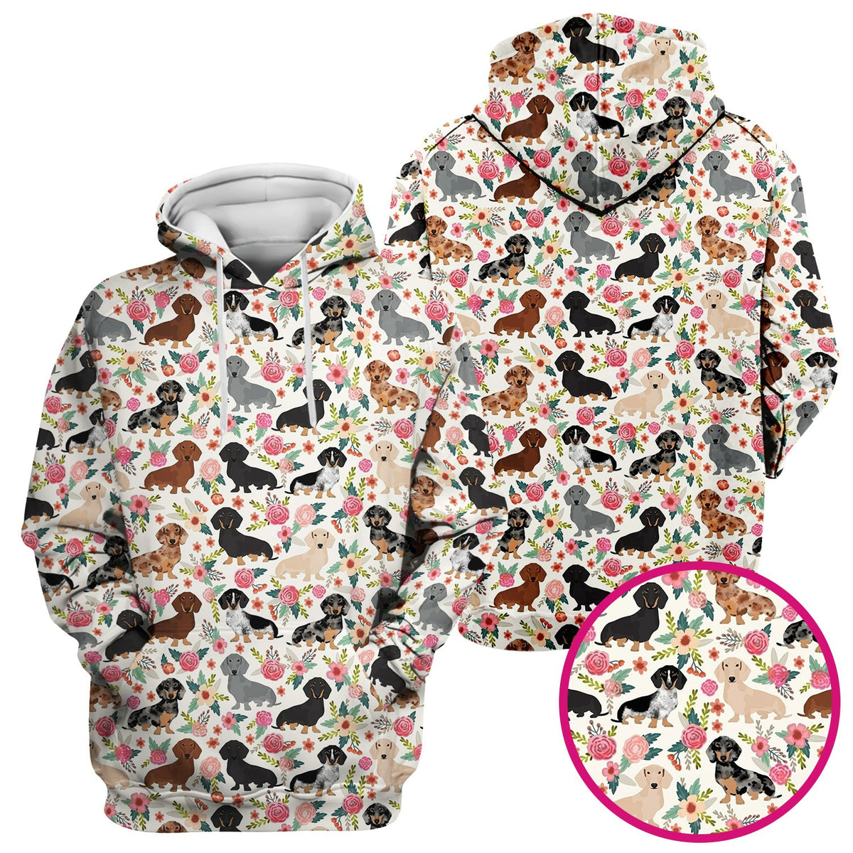 Adorable Dachshund Floral Pattern Scrub Top, Comfortable Scrubs For Nurses