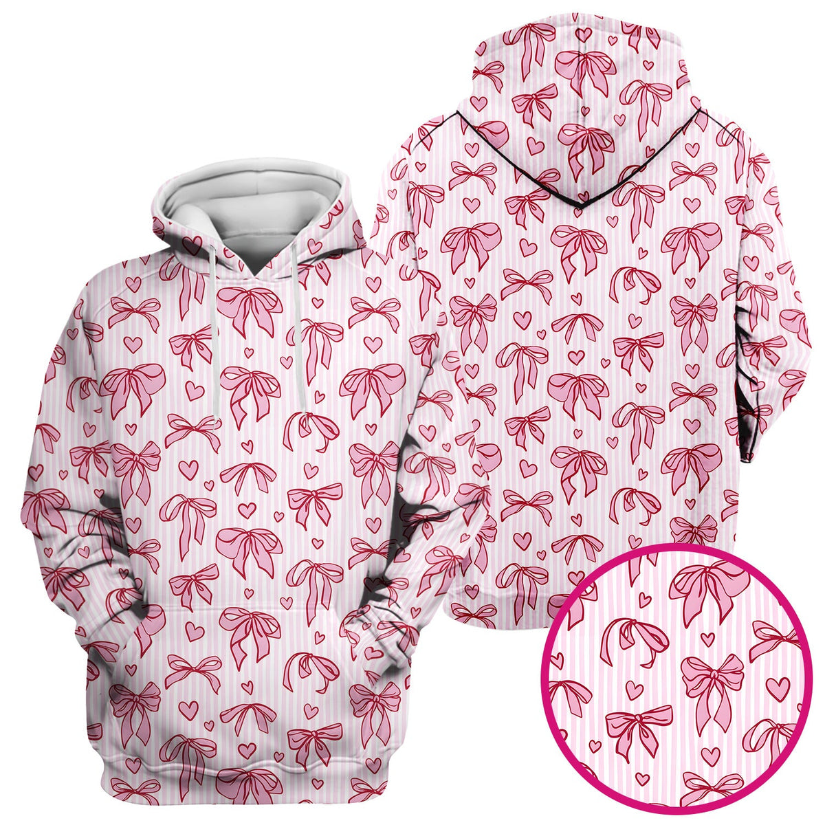 Pink Bow Heart Stripe Nurse Scrub Top