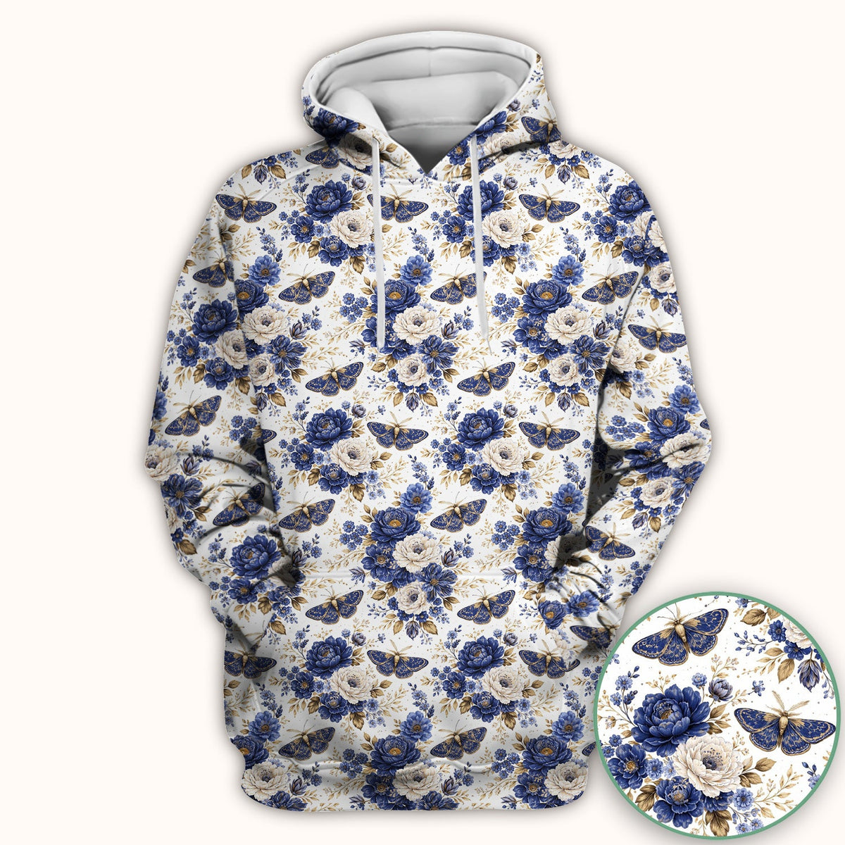 Cute Blue Floral Moth Nurse Scrub Top