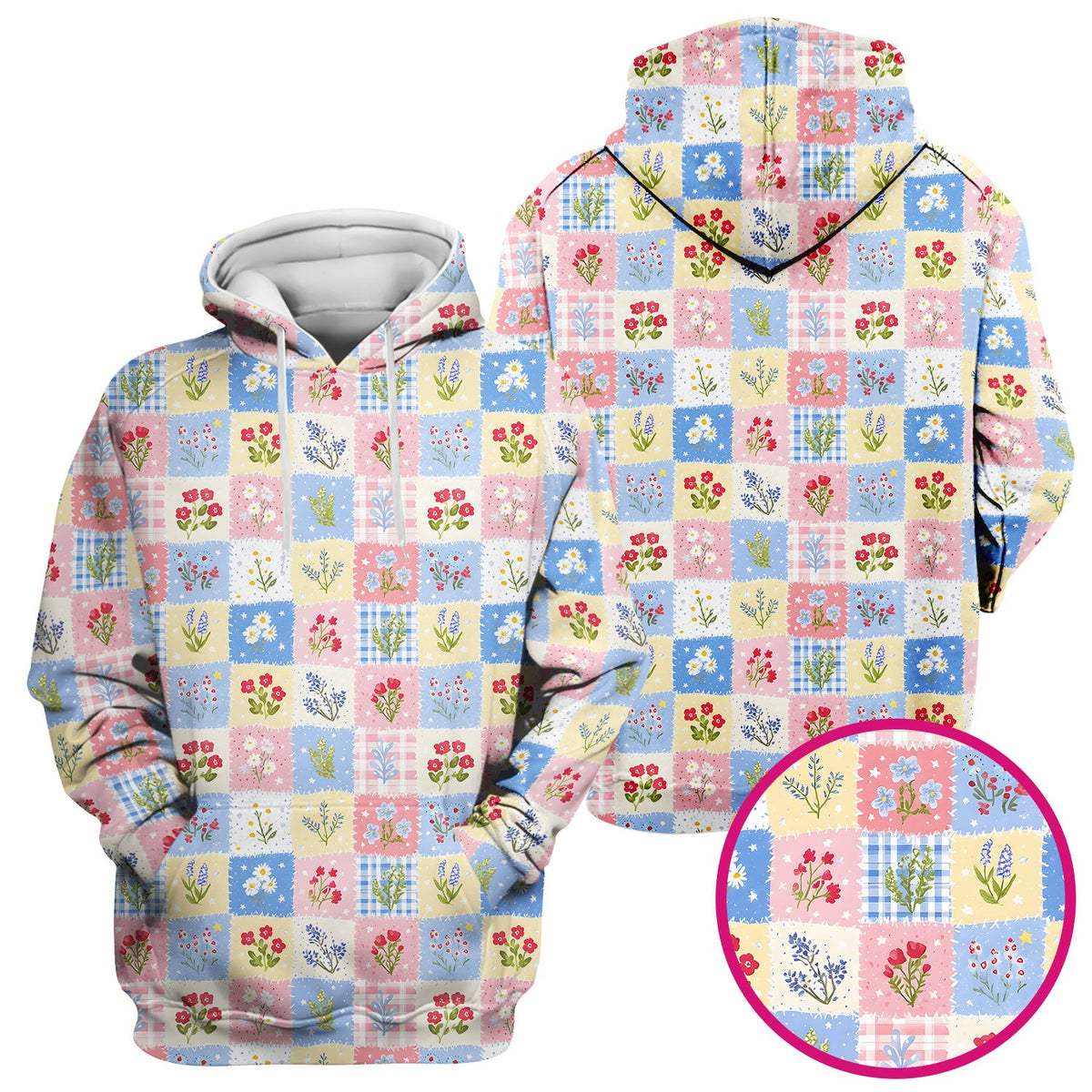 Pastel Patchwork Wildflower Garden Nurse Scrub Top