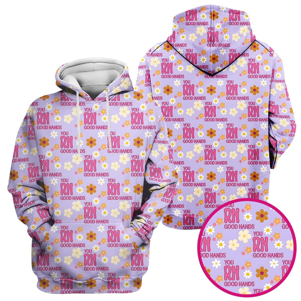 You RN Good Hands Floral Daisy Nurse Scrub Top