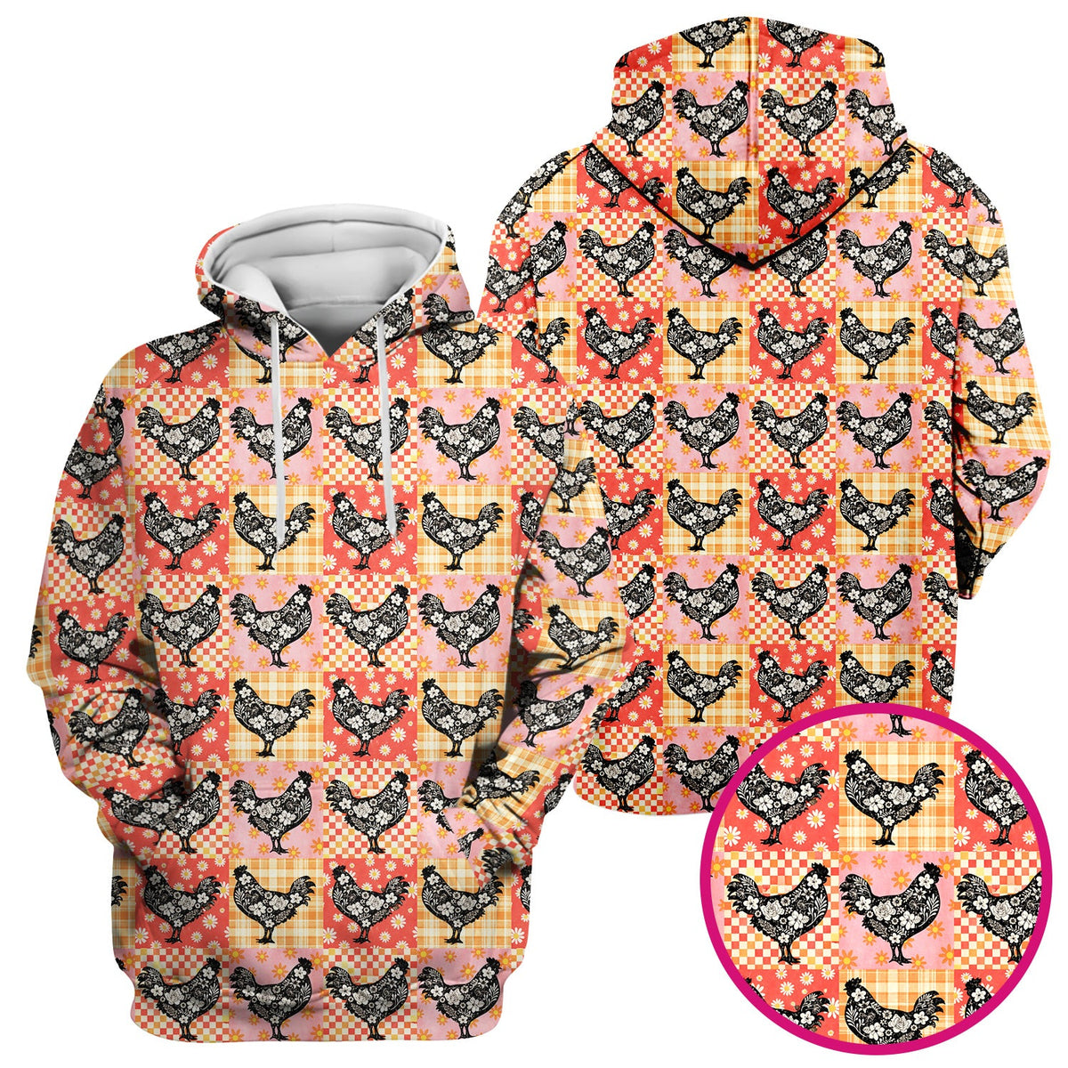 Floral Chicken Patchwork Nurse Scrub Top