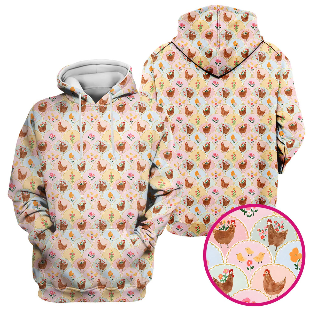 Pastel Chicken Floral Nurse Scrub Top