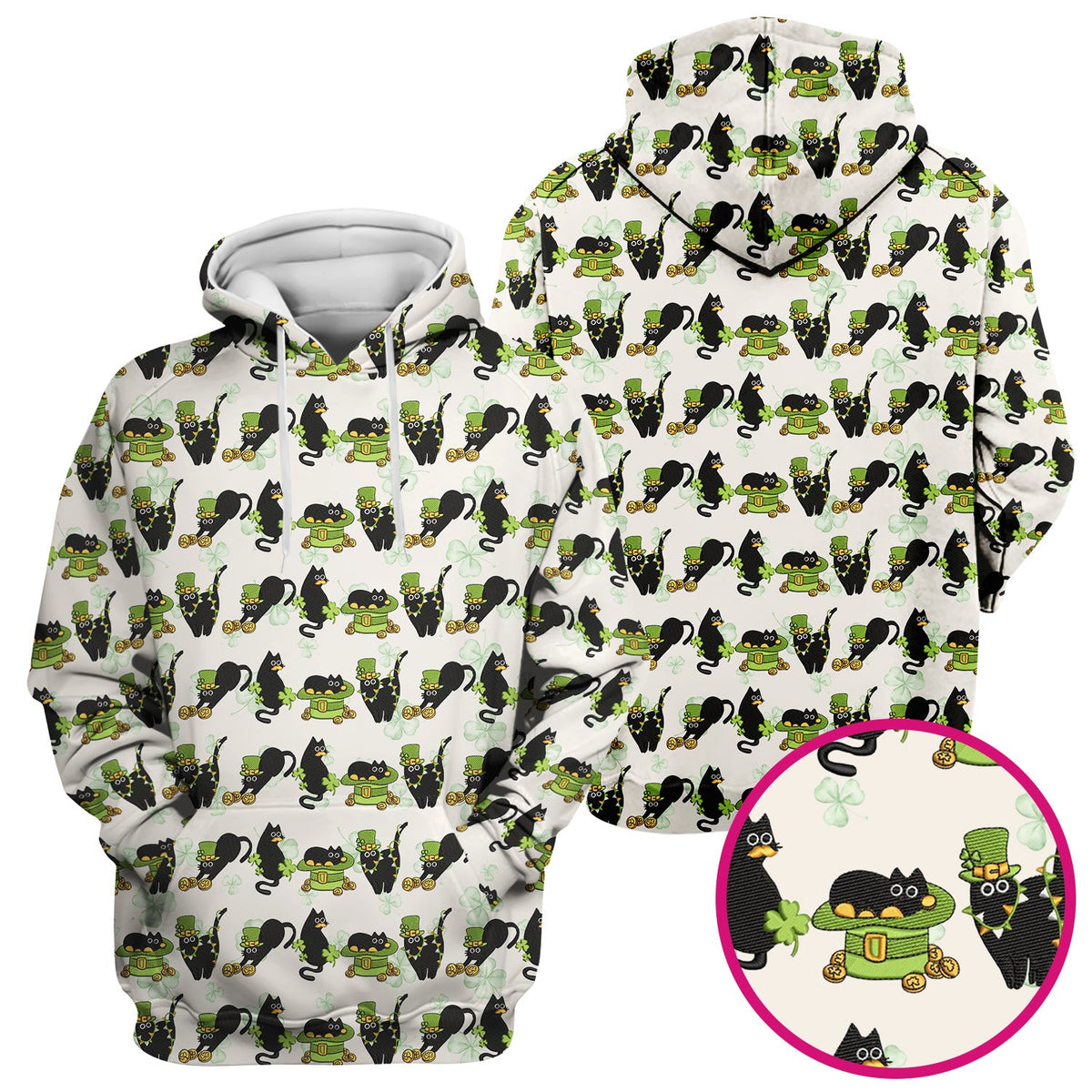 St Patrick Black Cat Clover Nurse Scrub Top