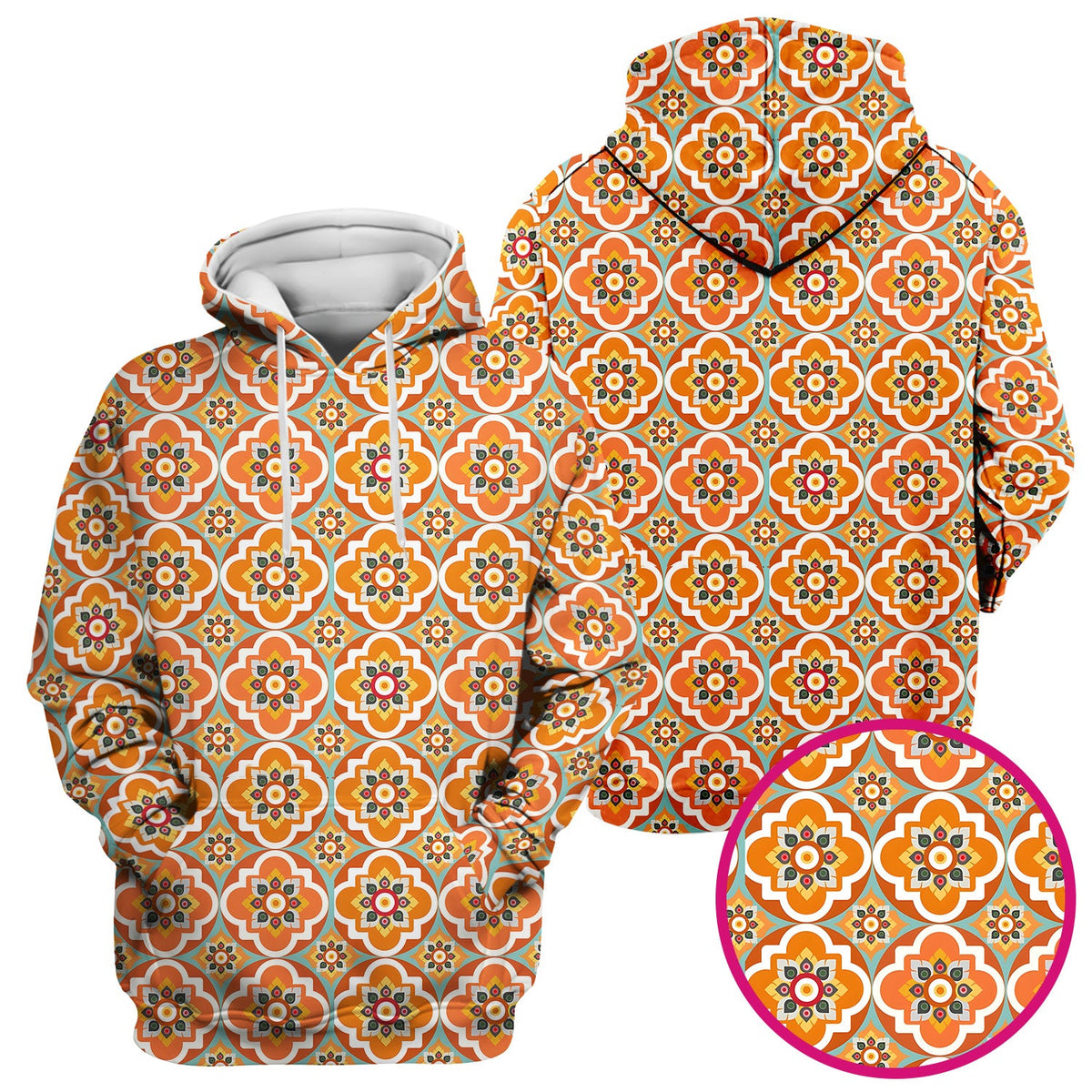Orange Retro Geometric Floral Nurse Scrub Top