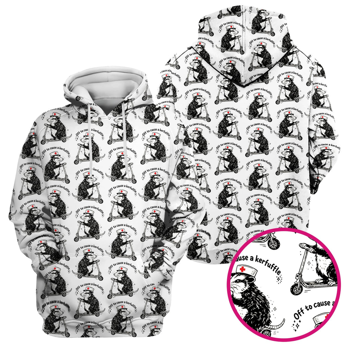 Funny Opossum Nurse Riding Scooter Pattern Scrubs Top, Breathable Fabrics Nursing Uniform
