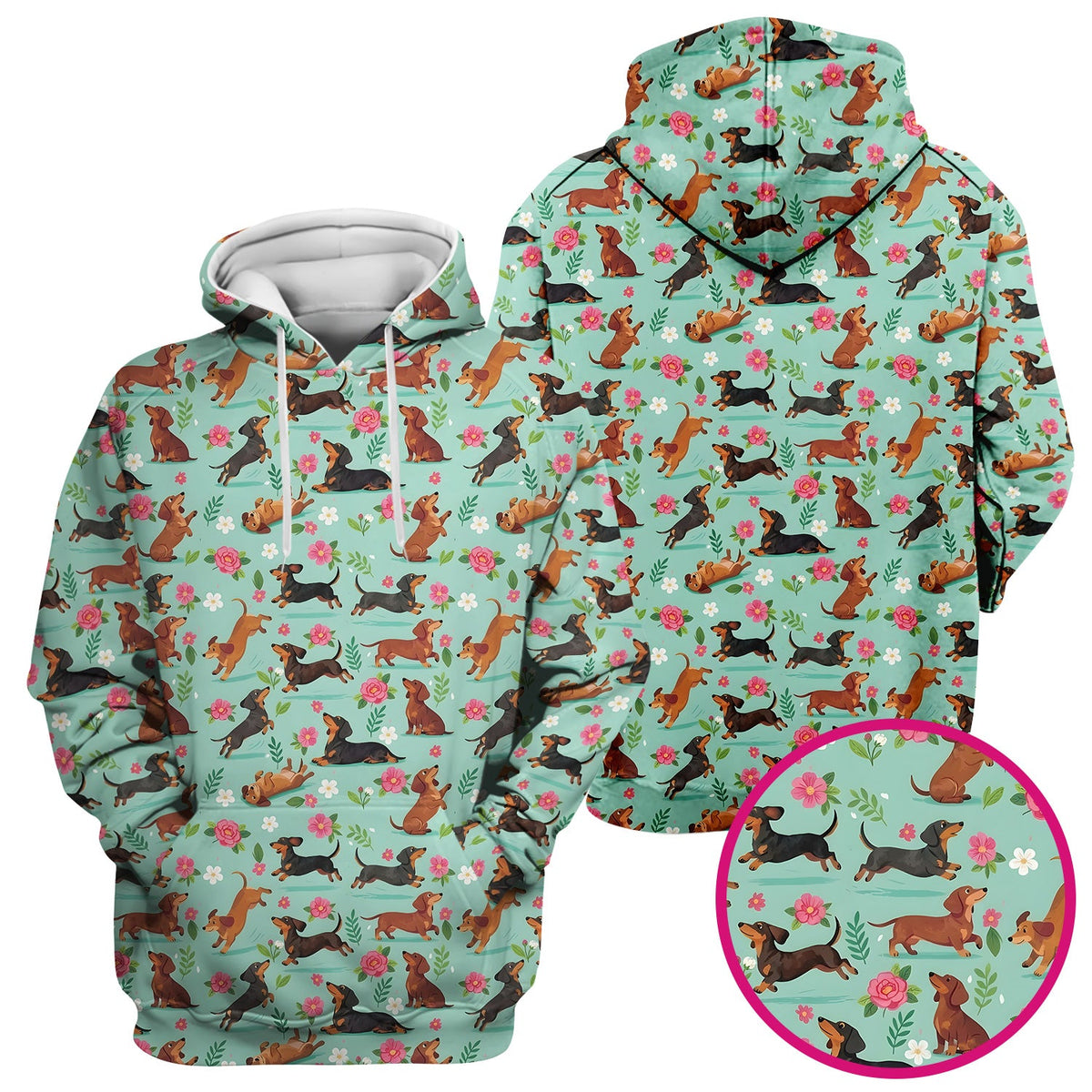 Cute Floral Dachshund Puppy Pattern Scrub Top, Comfortable Scrubs for Nurses