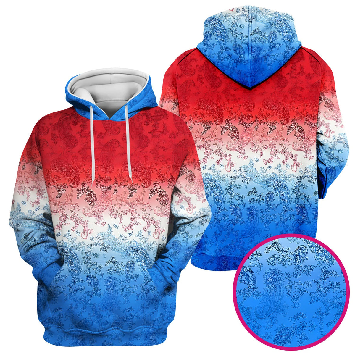 Red Blue Paisley Ombre Nurse Scrub Top