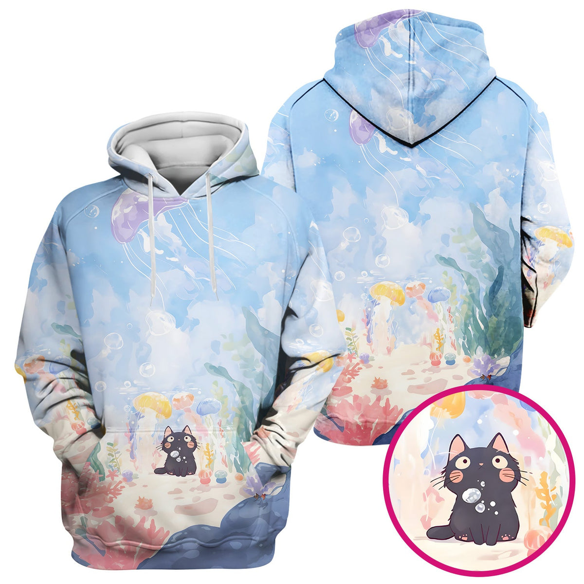 Underwater Black Cat Jellyfish Nurse Scrub Top