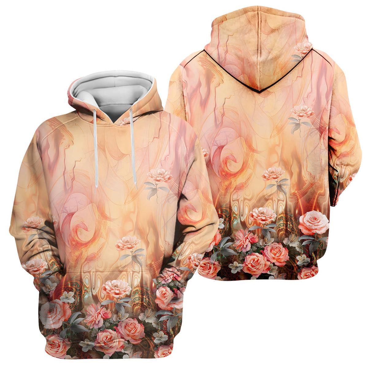 Elegant Peach Marble Rose Nurse Scrub Top