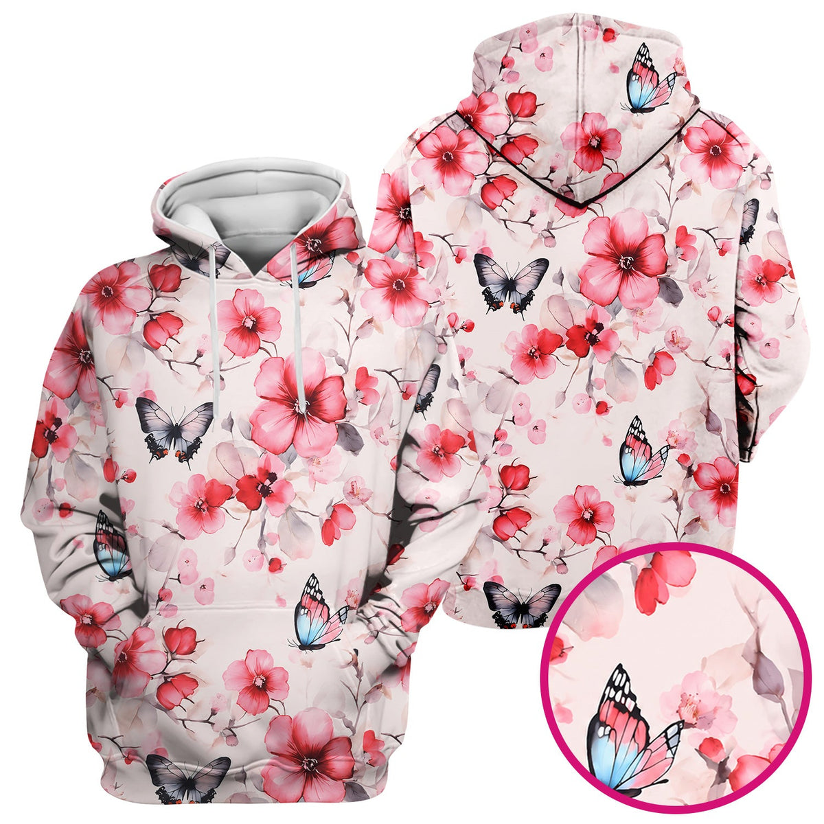 Pink Butterfly Blossom Nurse Scrub Top