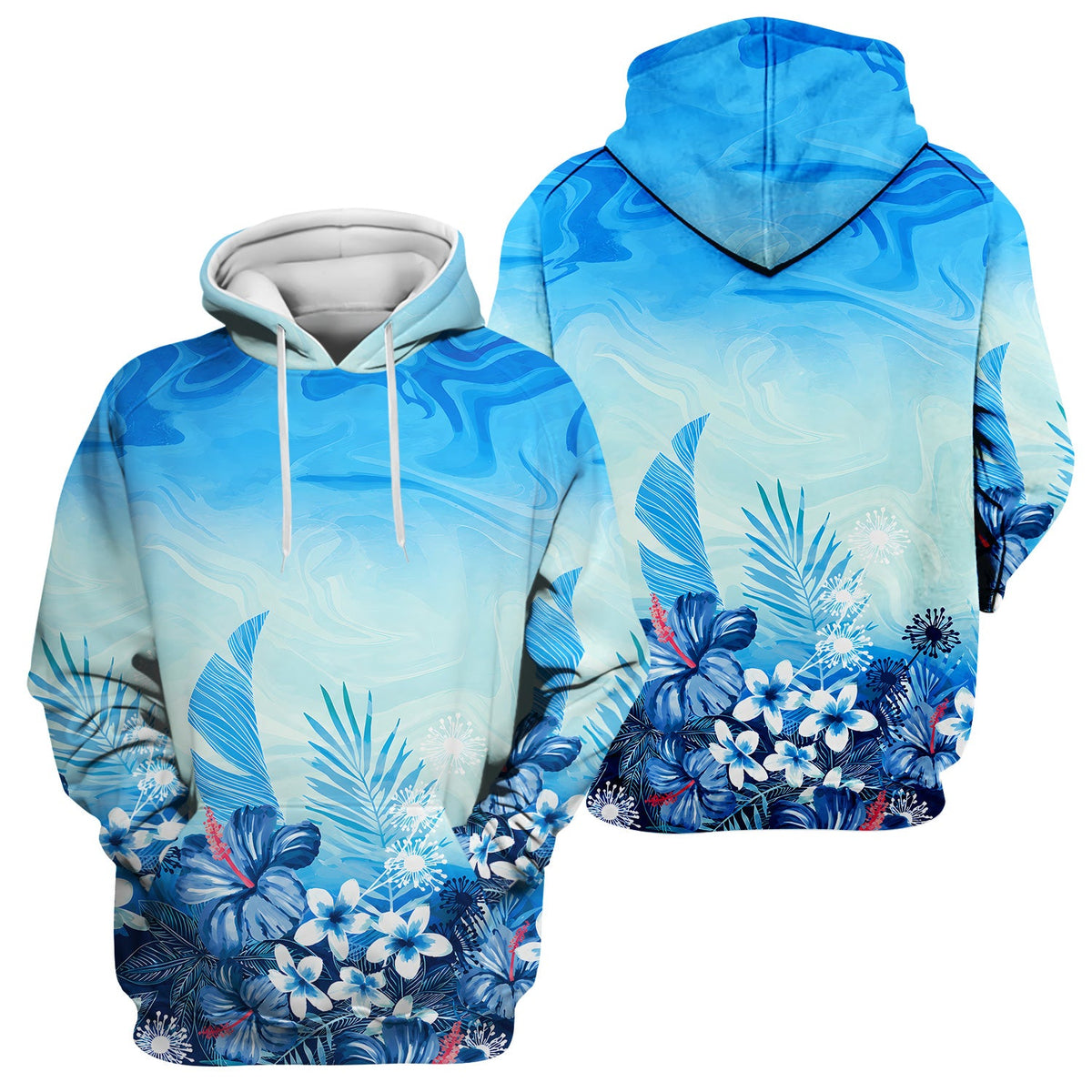 Elegant Blue Tropical Floral Nurse Scrub Top