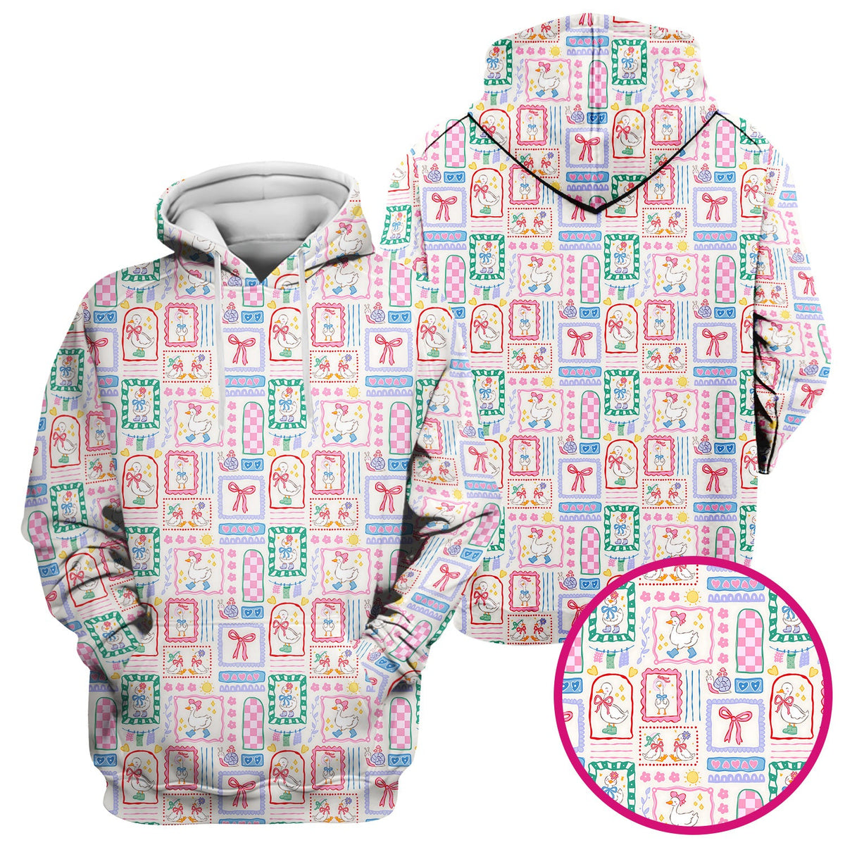 Adorable Goose Ribbon Patchwork Frame Nurse Scrub Top