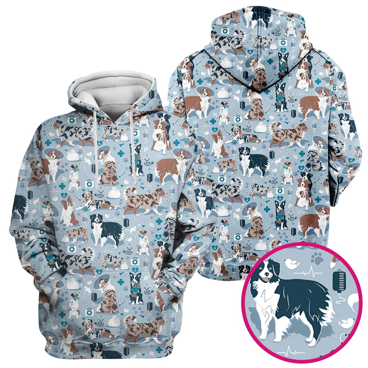 Cute Dog Pattern Veterinary Scrub Top, Breathable Fabrics Nursing Uniform