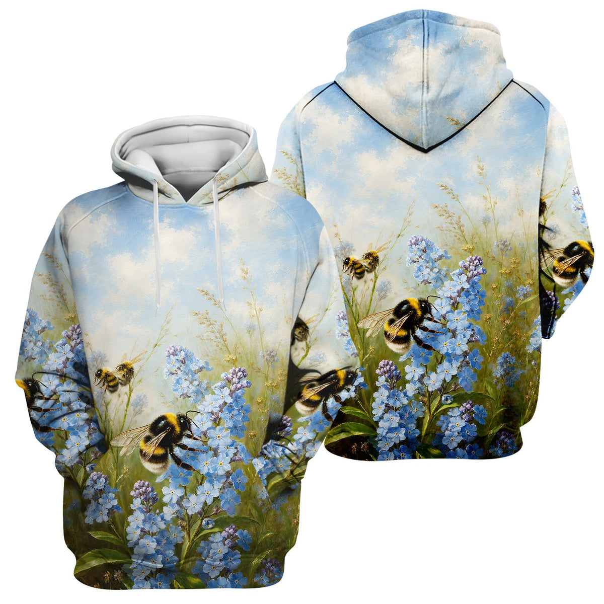 Whimsical Bumblebee Blue Blossom Nurse Scrub Top