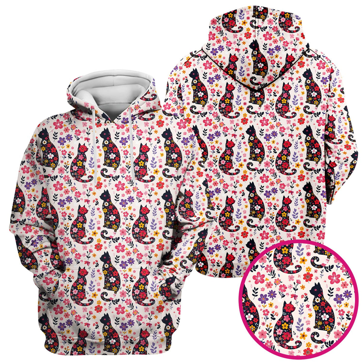 Floral Cat Silhouette Spring Garden Nurse Scrub Top