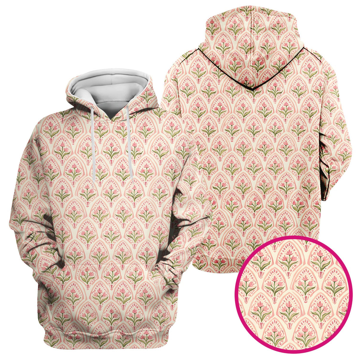 Pink Tulip Floral Arch Nurse Scrub Top