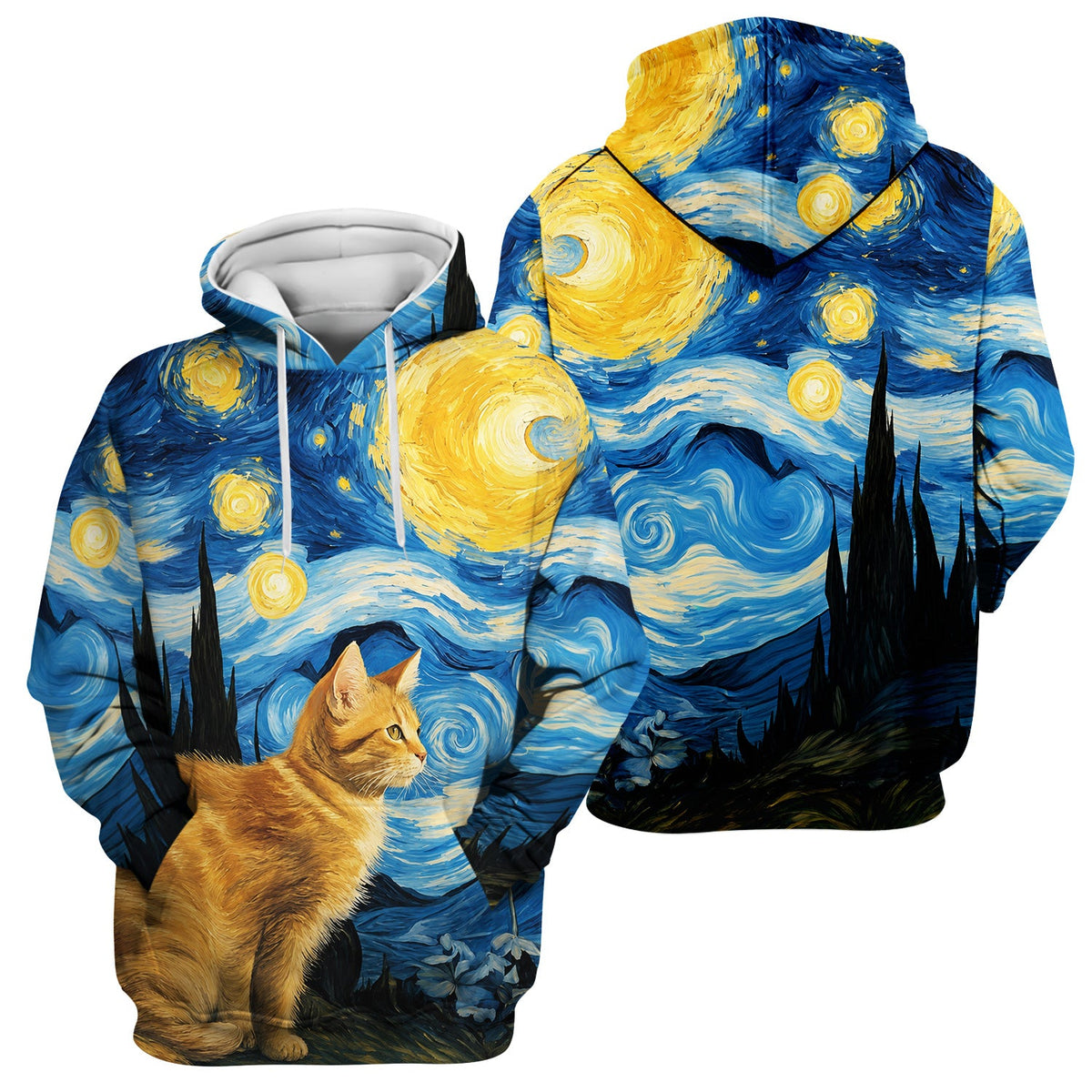 Swirling Moonlit Cat Scene Nurse Scrub Top