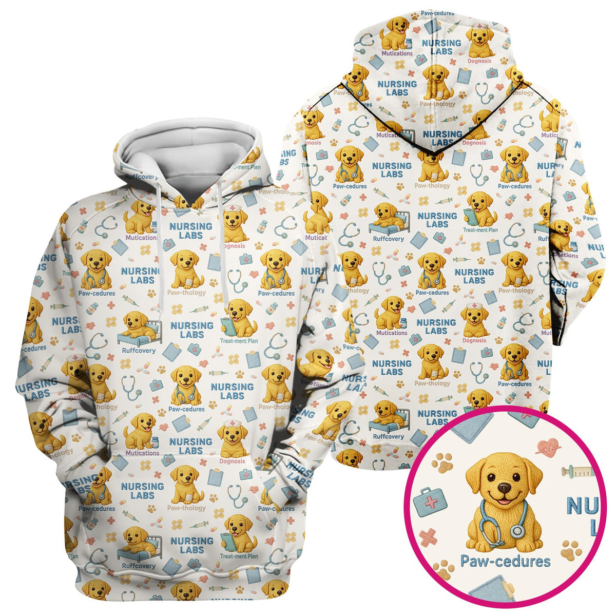 Labrador Nursing Scrub Top, Cute Dog Pattern Nurse Uniform,  Comfortable Scrubs For Nurses