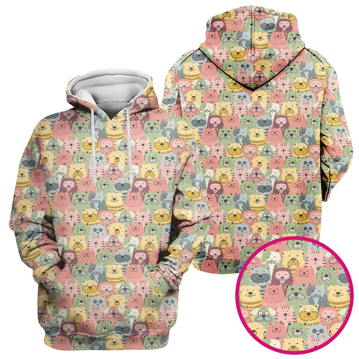 Cartoon Cat And Dog Faces Nurse Scrub Top