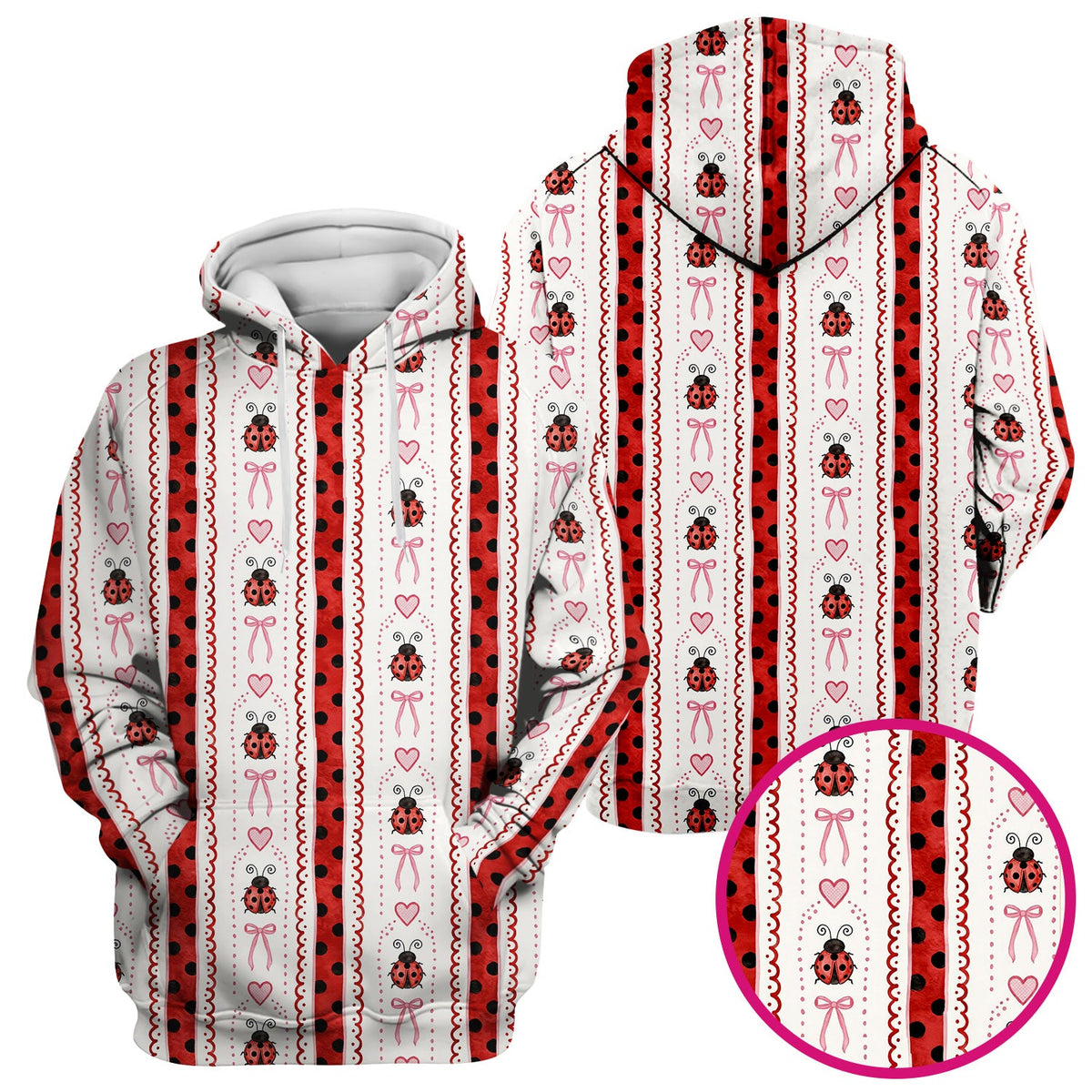 Ladybug Heart Bow Stripe Nurse Scrub Top