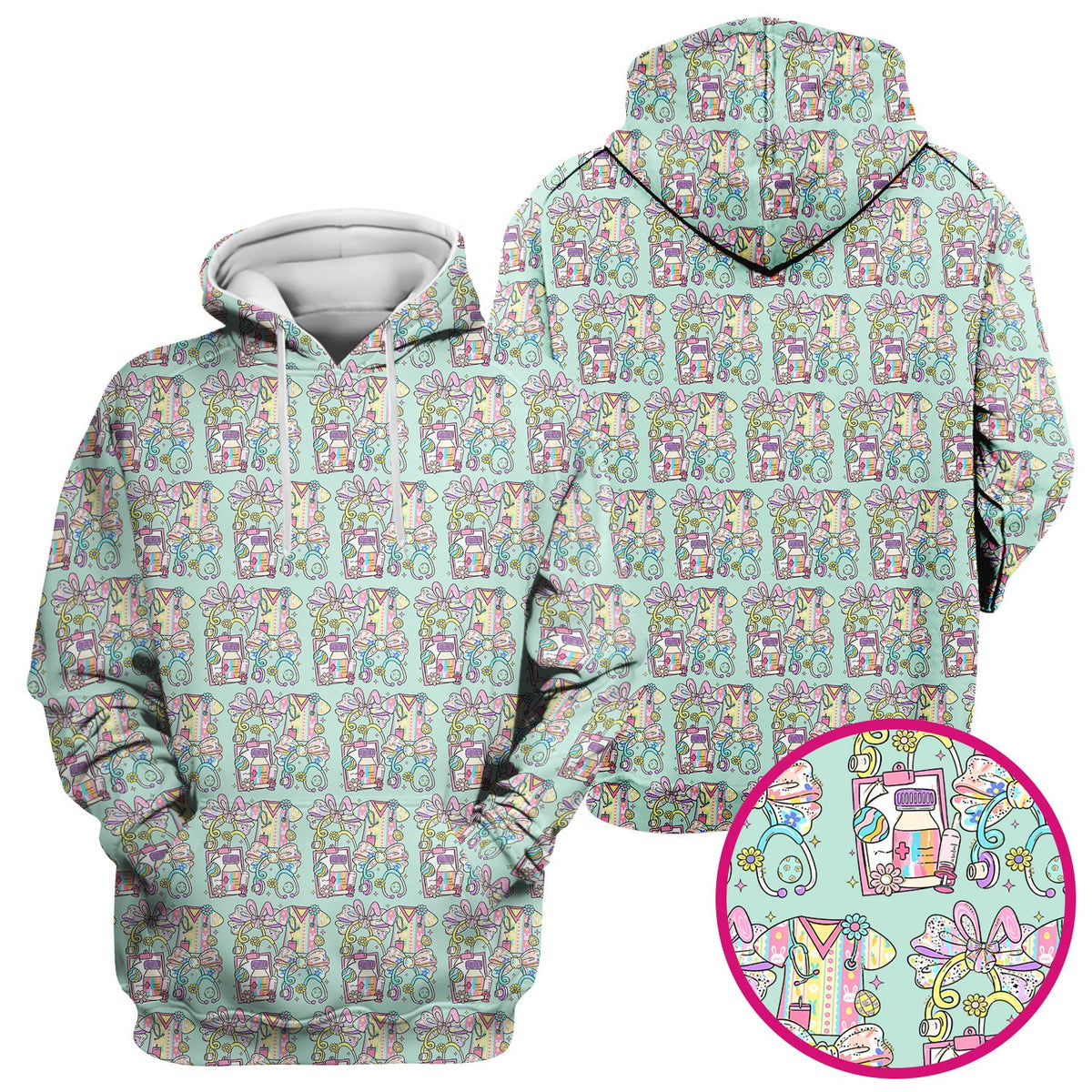 Colorful Nurse Scrub Supplies Pattern Scrub Top, Breathable Fabrics Nursing Uniform