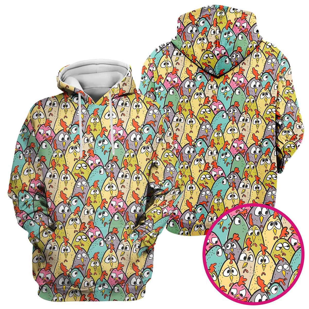 Cartoon Chicken Crowd Nurse Scrub Top