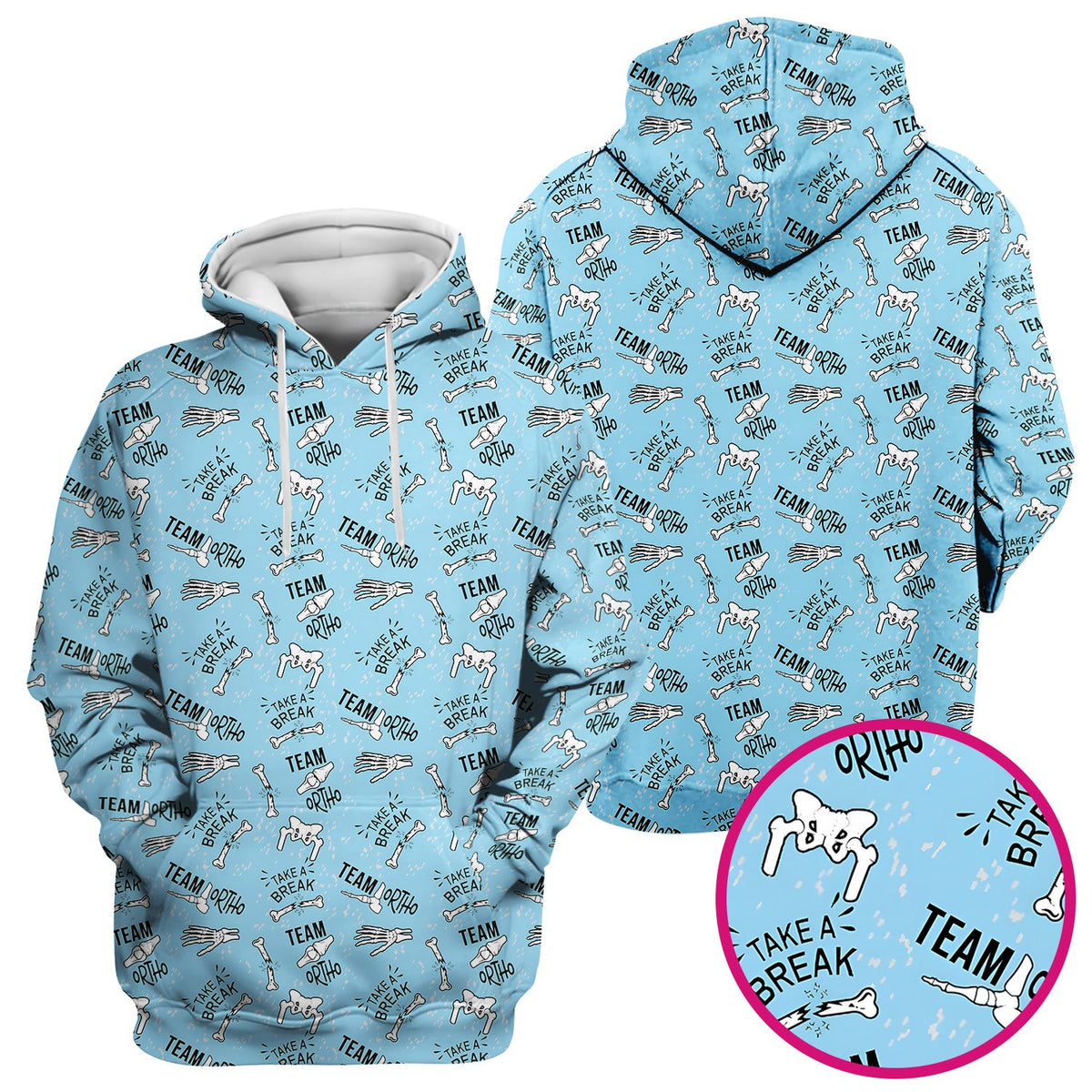 Team Ortho Bone Joint Print Scrub Top, Breathable Fabrics Nursing Uniform