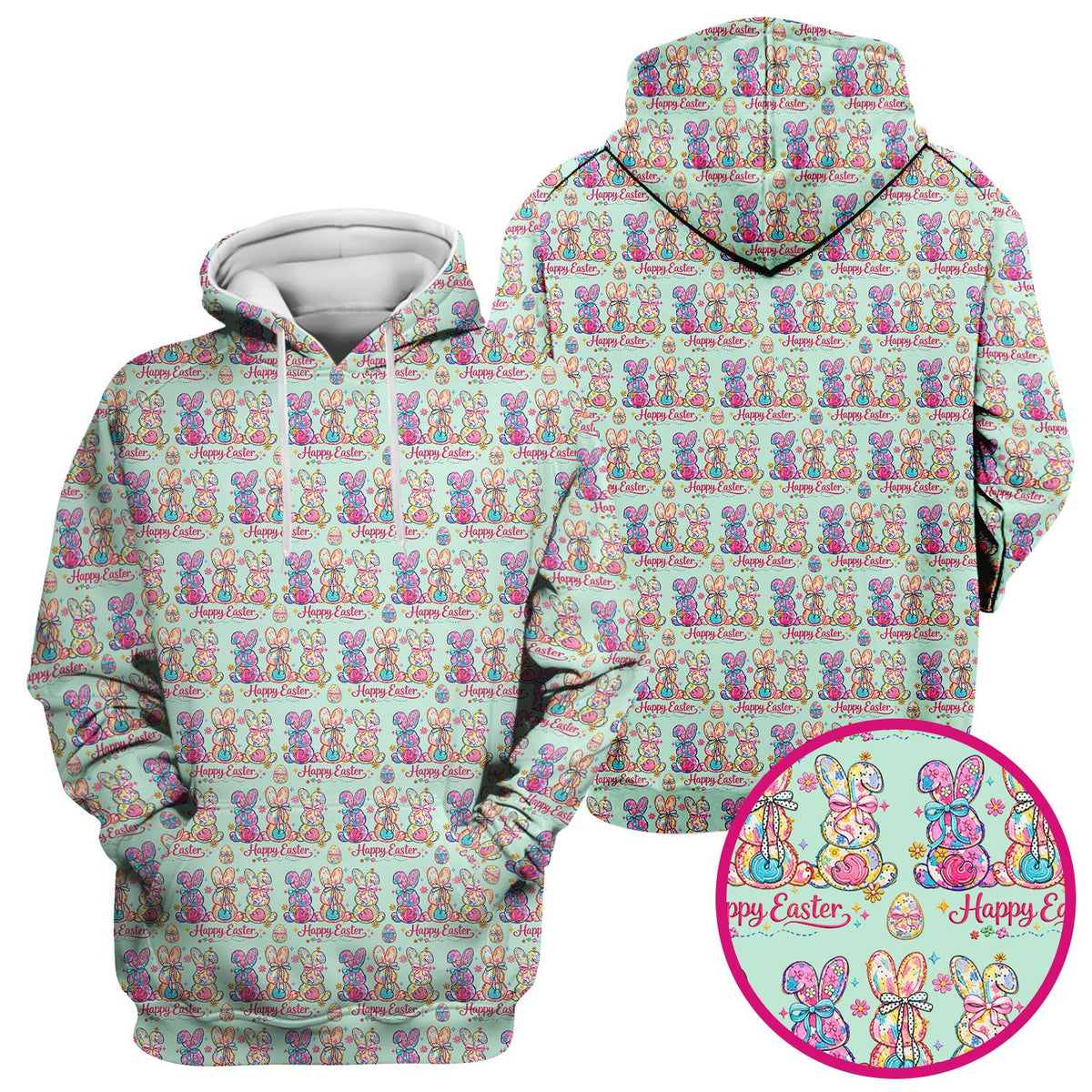Pink Happy Easter Bunny Pattern Scrub Top, Comfortable Scrubs for Nurses