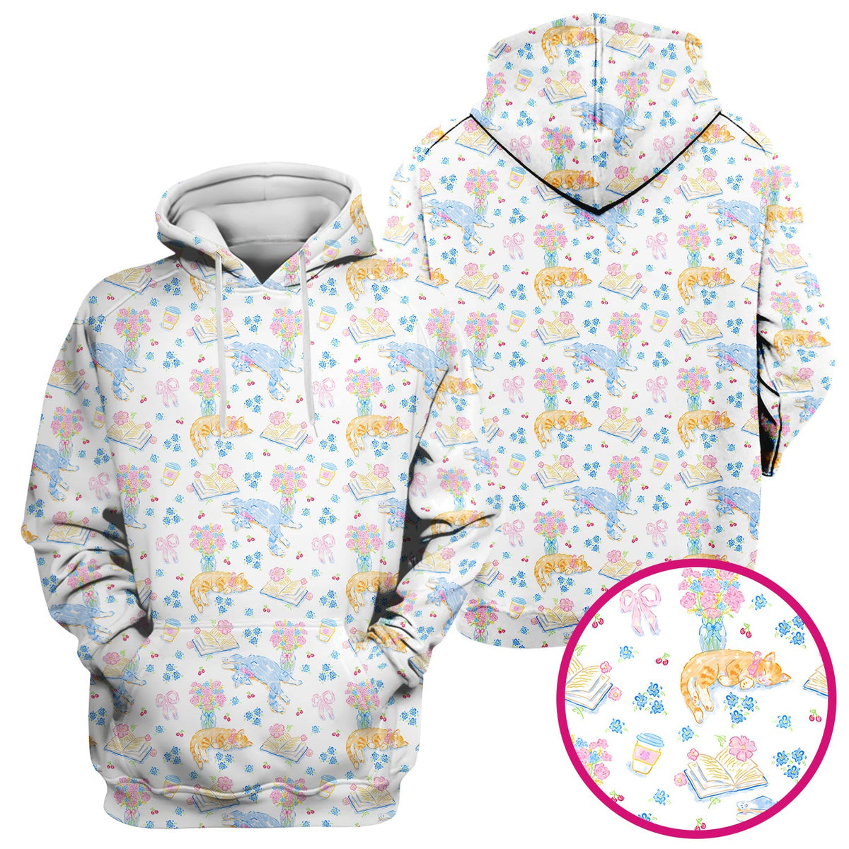 Cats Reading Floral Books Nurse Scrub Top