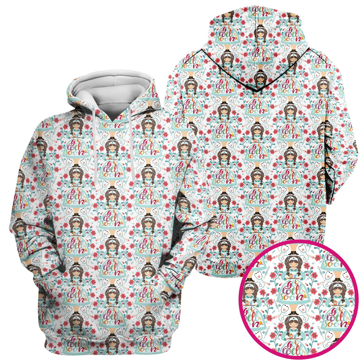 Get Well Soon Girl Floral Nurse Scrub Top
