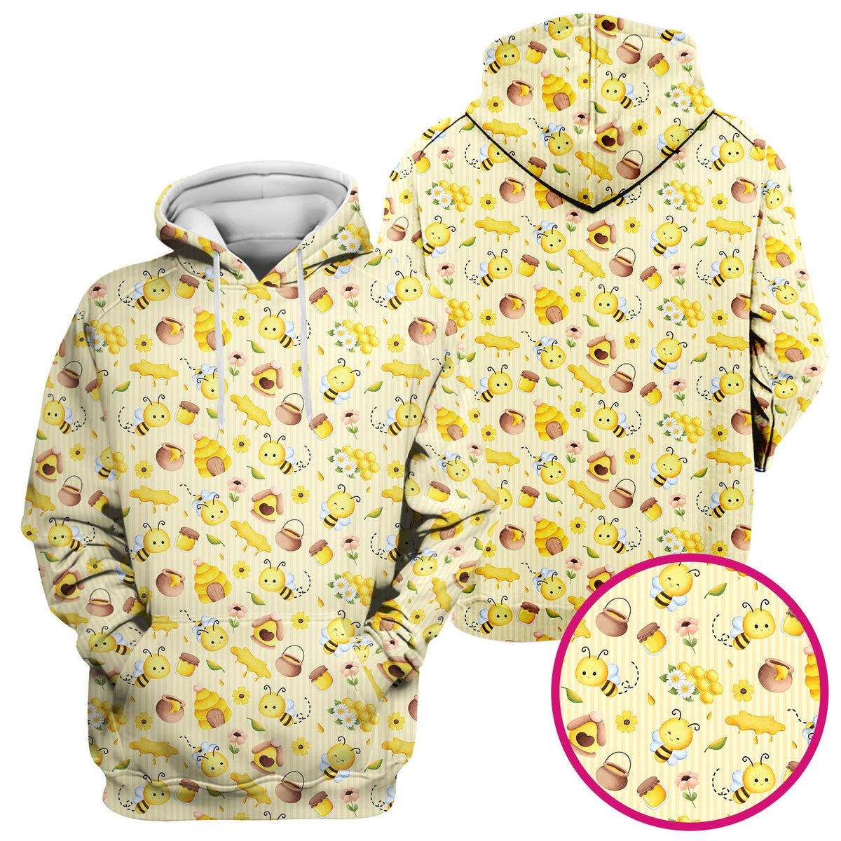 Cute Bee Honey Flower Stripe Nurse Scrub Top