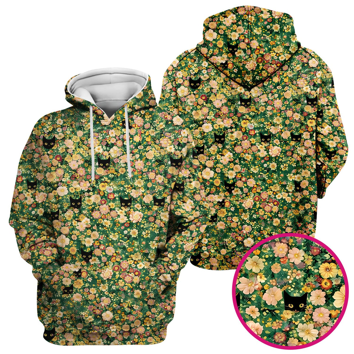 Cute Black Cat Floral Garden Nurse Scrub Top