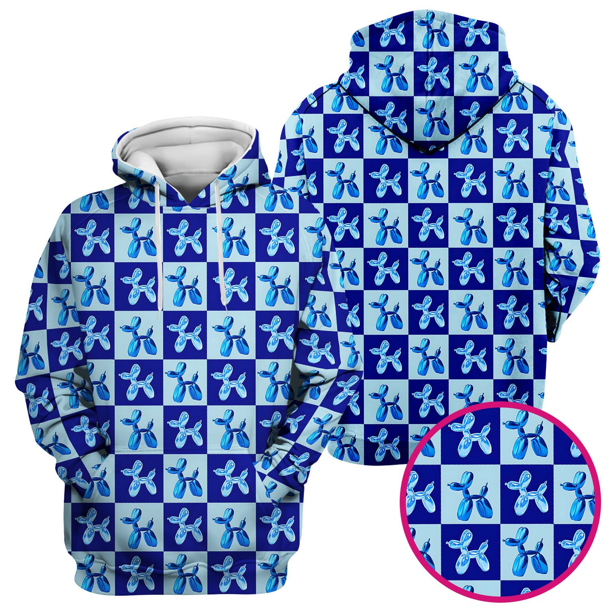 Cute Blue Balloon Dog Checkered Nurse Scrub Top