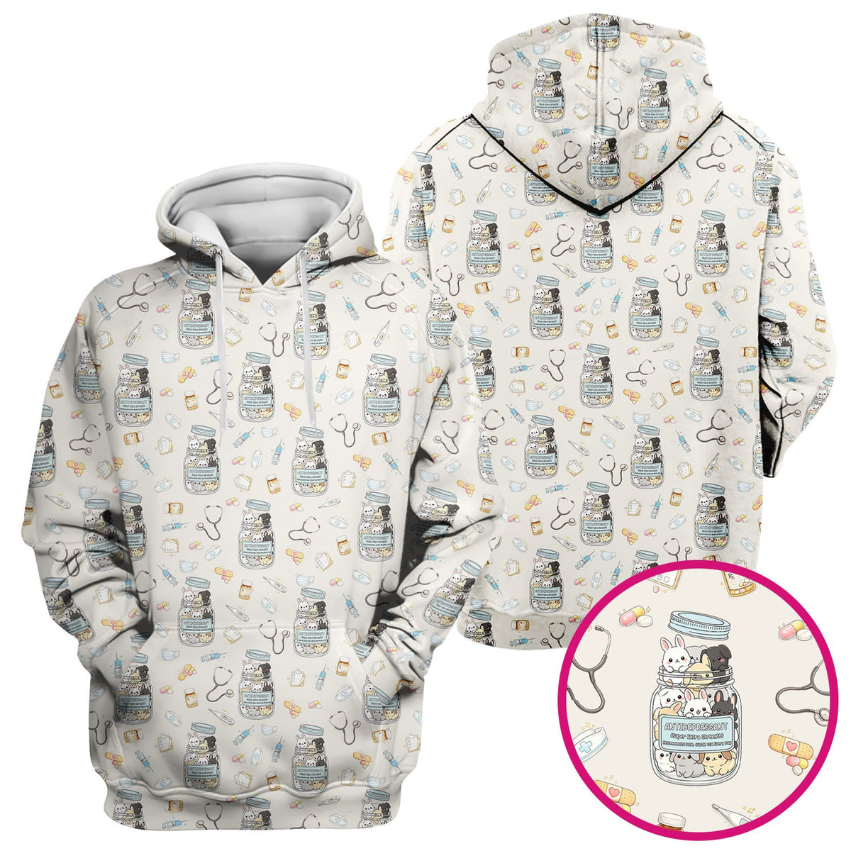 Whimsical Antidepressant Rabbit Jar Nurse Scrub Top