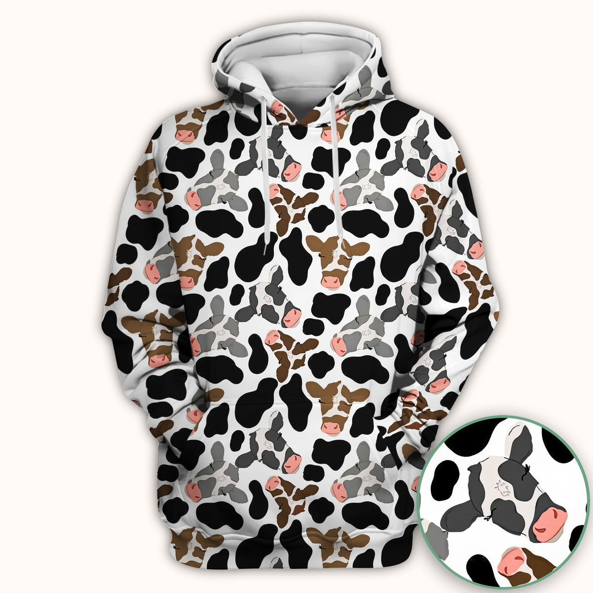 Cow Face Black White Nurse Scrub Top