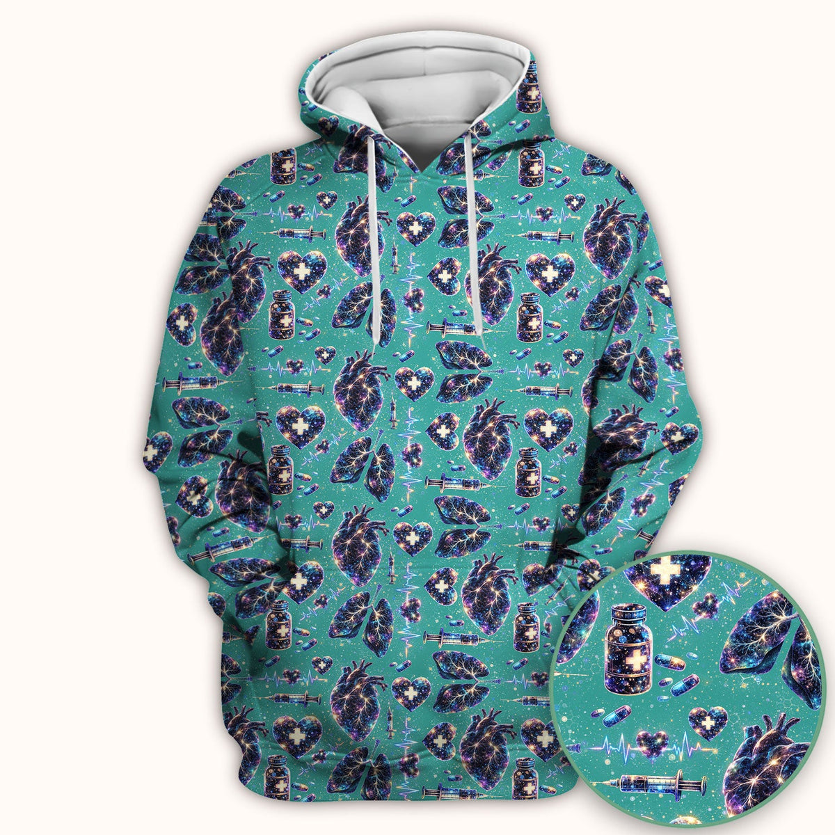 Galaxy Anatomical Heart Lung Syringe Nurse Scrub Top