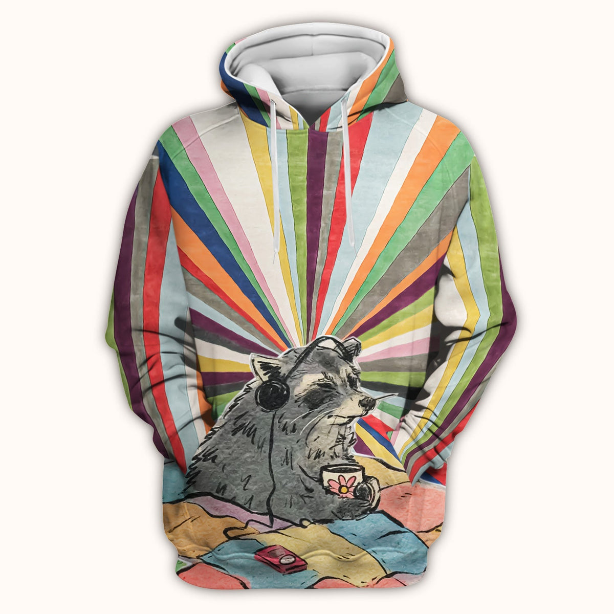 Chill Raccoon Rainbow Music Nurse Scrub Top