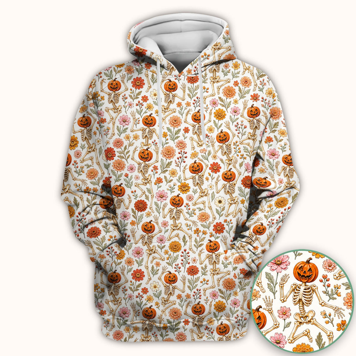 Pumpkin Skeleton Floral Nurse Scrub Top - Halloween Gift